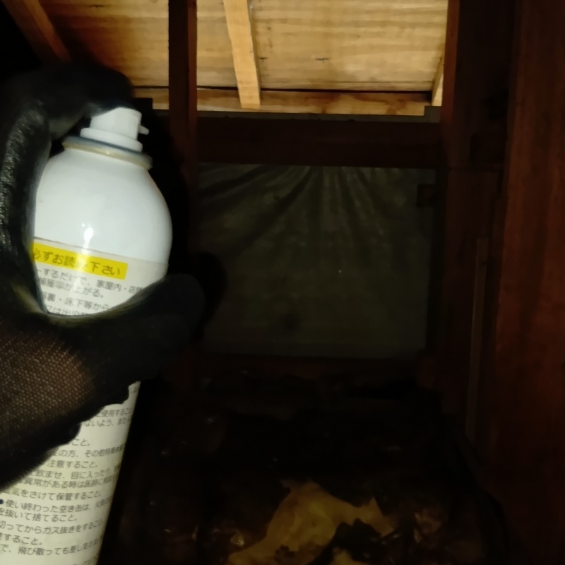 床下に忌避スプレーを散布