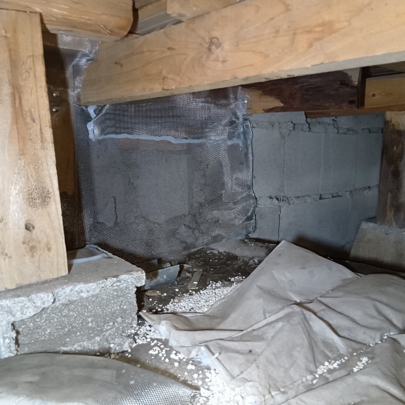 床下にネットを張り侵入対策した様子