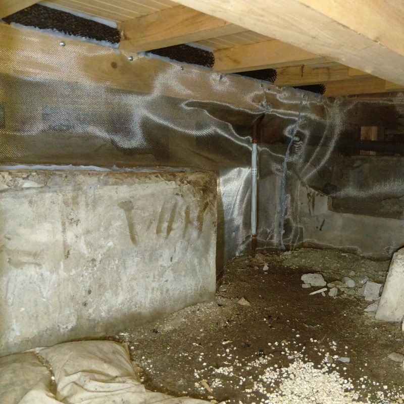 床下にネットを張り侵入対策した様子