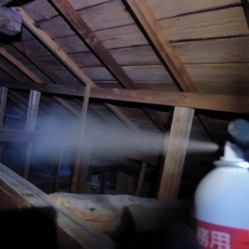 屋根裏に忌避スプレーを散布
