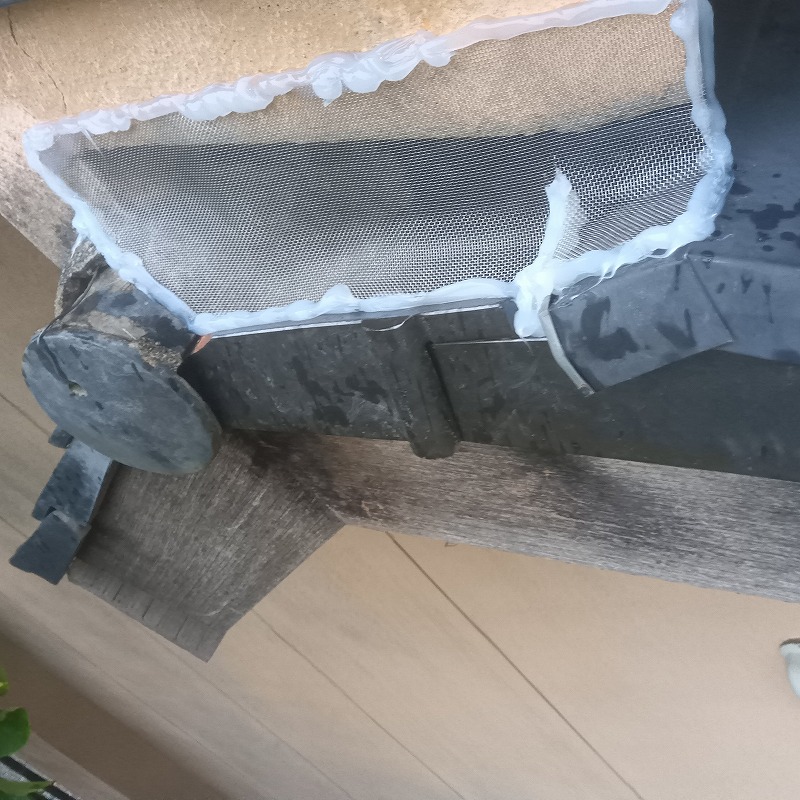 屋根のすき間を金網で封鎖