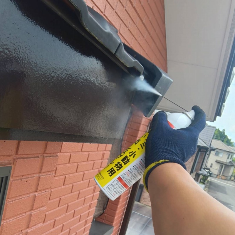 屋根のすき間から忌避スプレーを散布