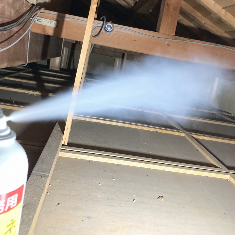 屋根裏に忌避スプレーを散布