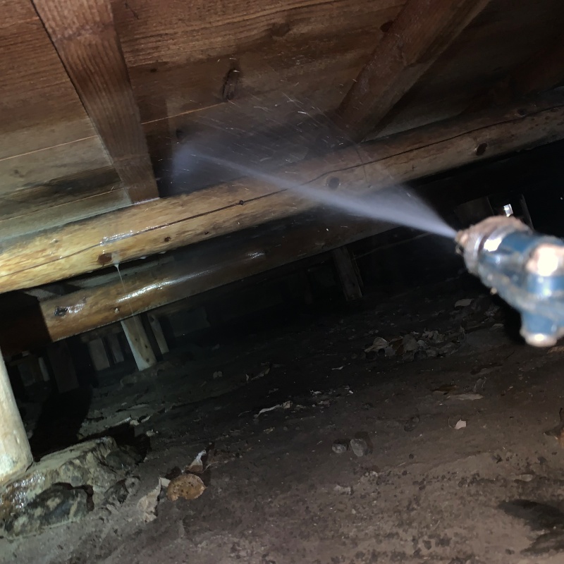 床下の木材にシロアリ駆除剤を散布