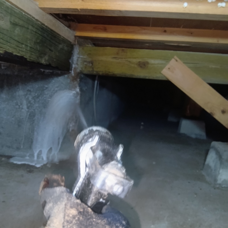 床下の土台にシロアリ駆除剤を散布