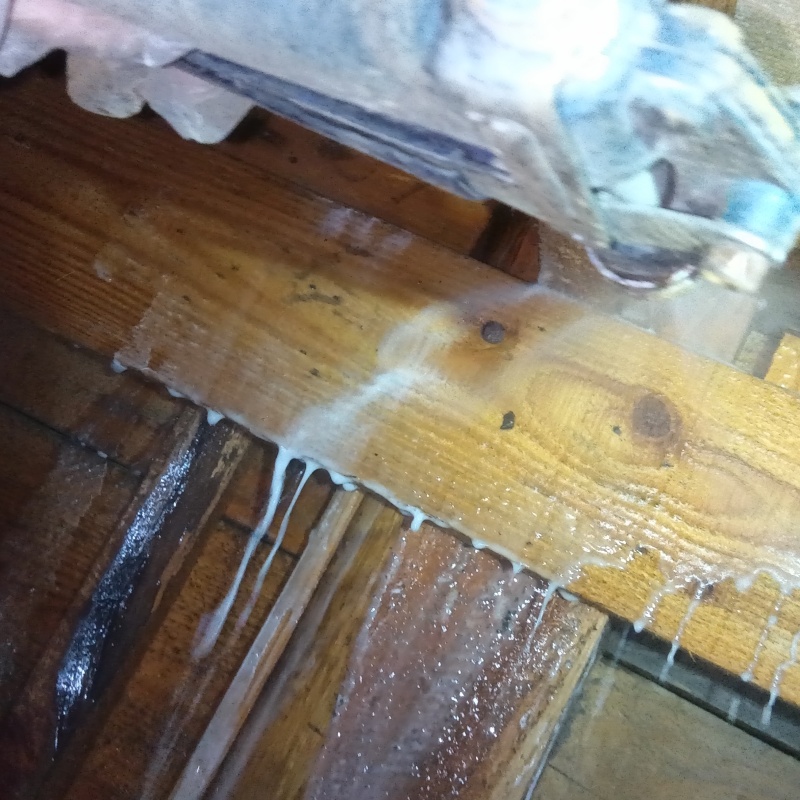 床下の木材にシロアリ駆除剤を散布