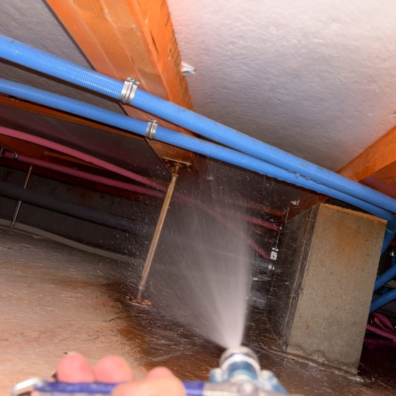 床下の木材に防蟻剤を散布