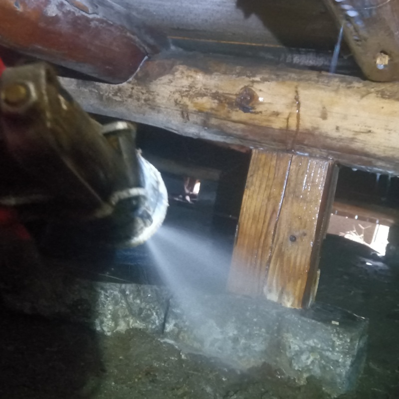 束石にシロアリ駆除剤を散布