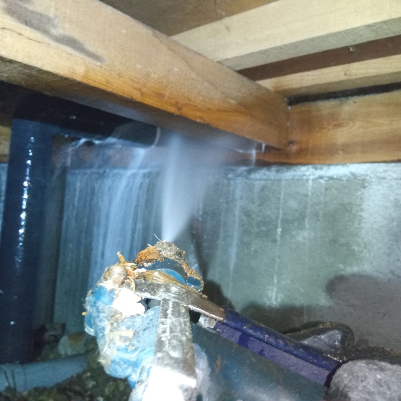 床下の木材にシロアリ駆除剤を散布