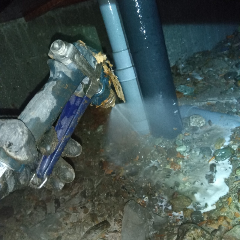 床下の土壌にシロアリ駆除剤を散布