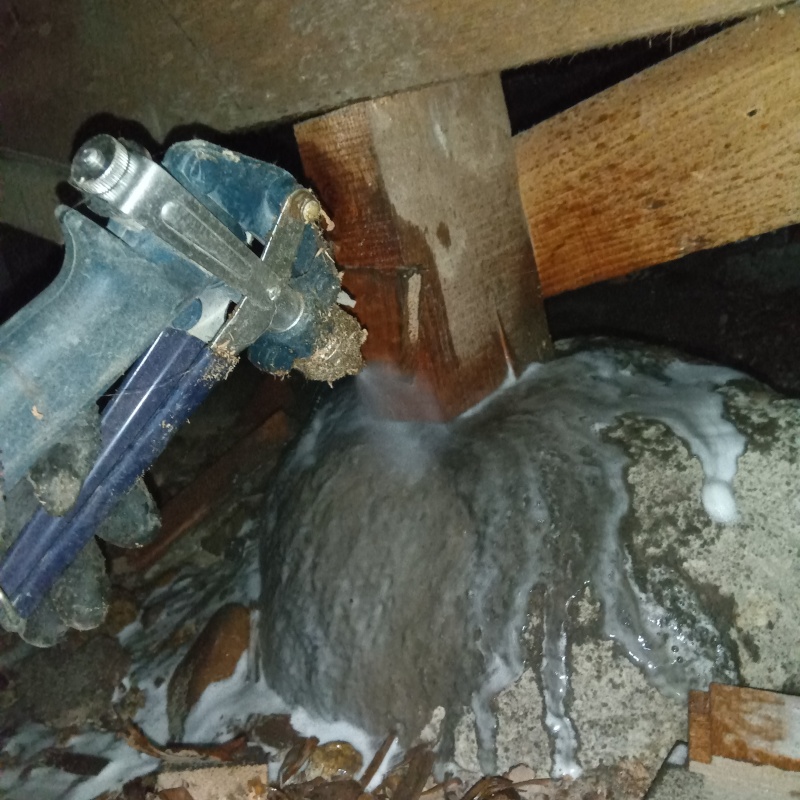 束石にシロアリ駆除剤を散布