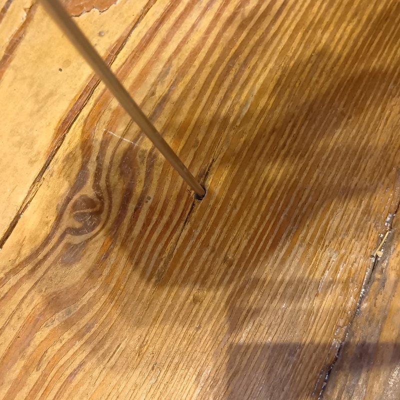 床板に薬剤を注入する様子