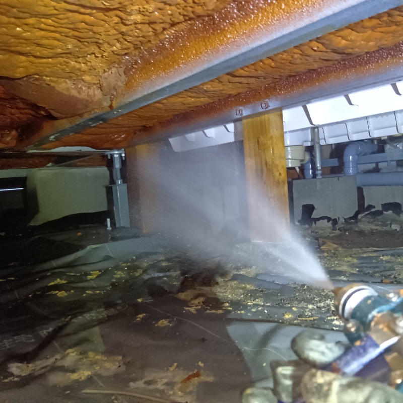床下の木材にシロアリ駆除剤を散布