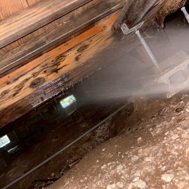 床下の木材にシロアリ駆除剤を散布