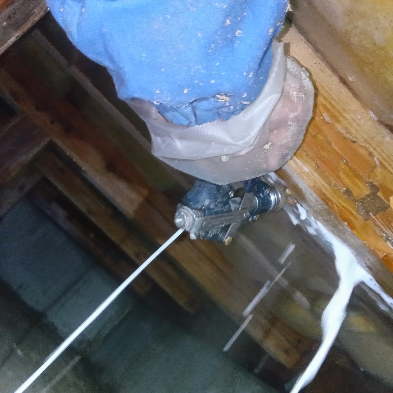 食害を受けた木材にシロアリ駆除剤を注入