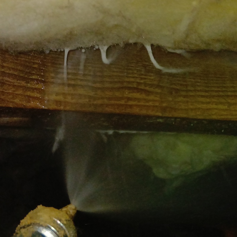 床下の木材にシロアリ駆除剤を散布