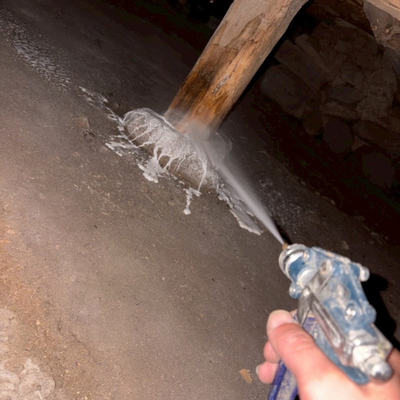 束石にシロアリ駆除剤を散布