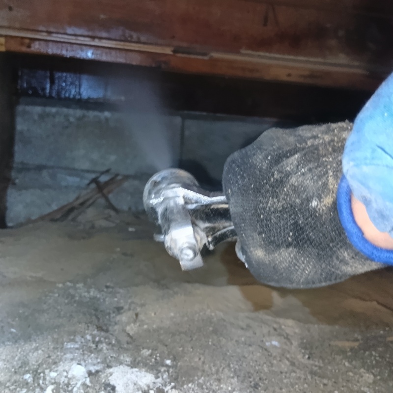 床下の木材にシロアリ駆除剤を散布