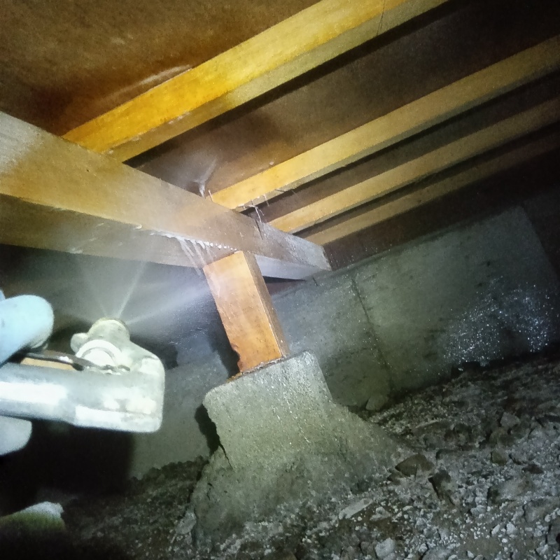 床下の木材にシロアリ駆除剤を散布