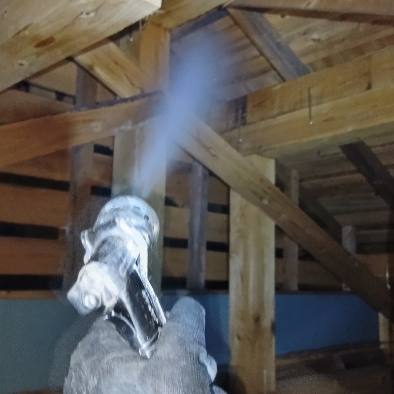 屋根裏にシロアリ駆除剤を散布