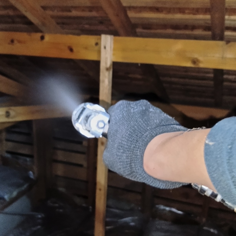 屋根裏にシロアリ駆除剤を散布