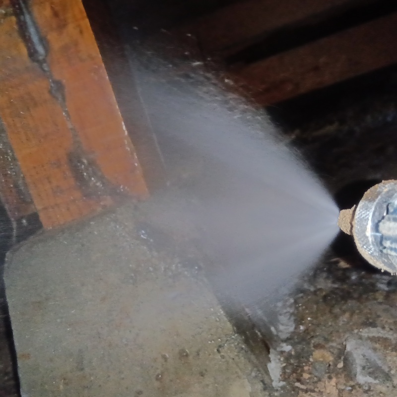 束石付近にシロアリ駆除剤を散布