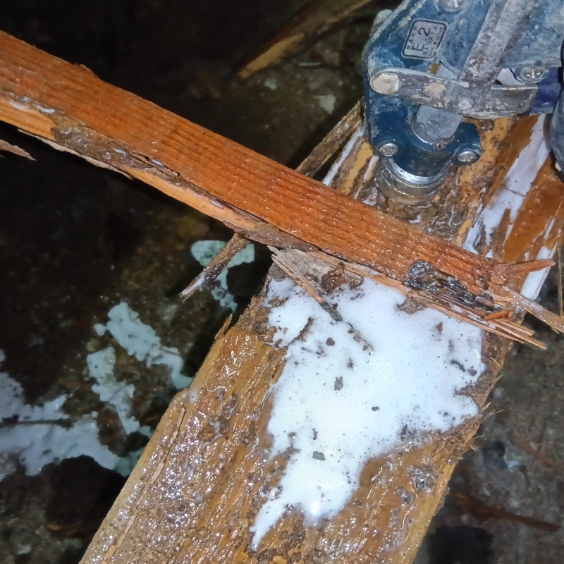 柱に穴を開けてシロアリ駆除剤を注入