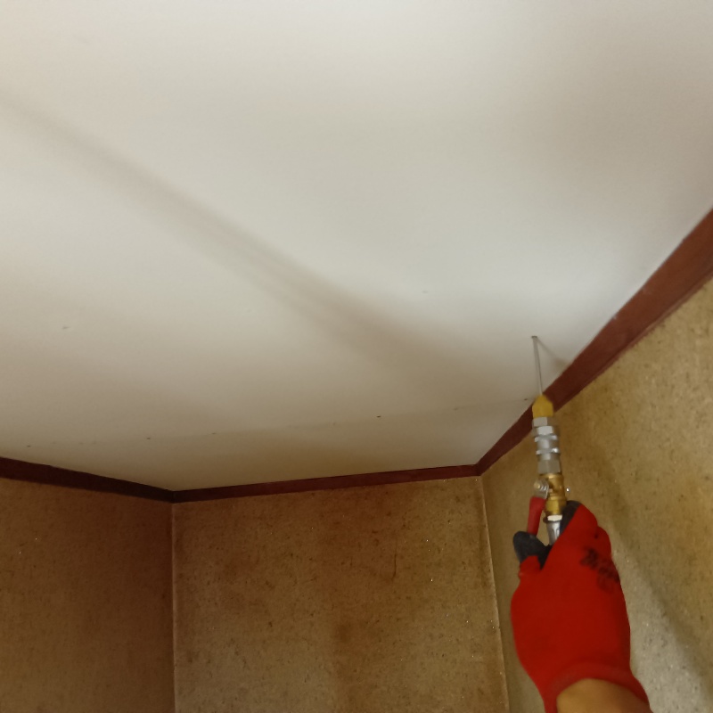 天井に穴を開けてシロアリ駆除剤を注入