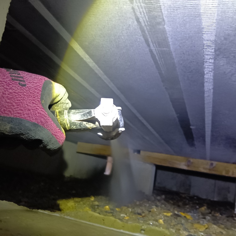 床下の土壌にシロアリ駆除剤を散布