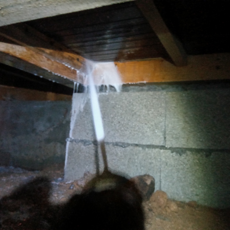 床下の木材にシロアリ駆除剤を散布