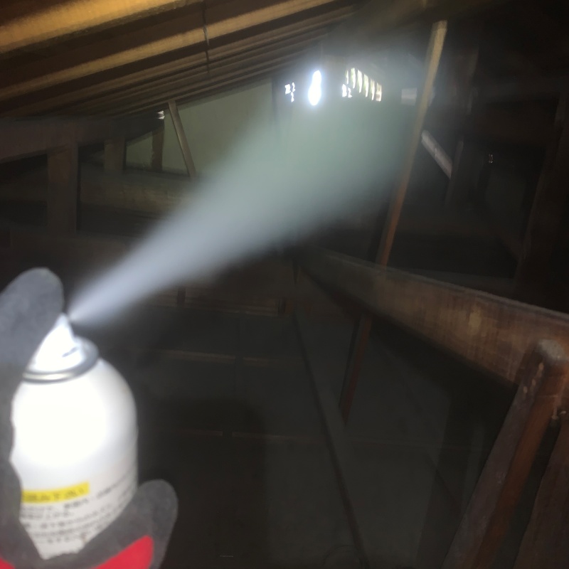 屋根裏に忌避スプレーを散布