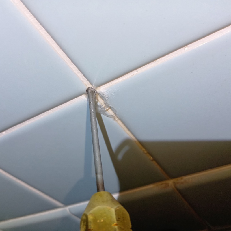 浴室の床に穴を開けてシロアリ駆除剤を注入