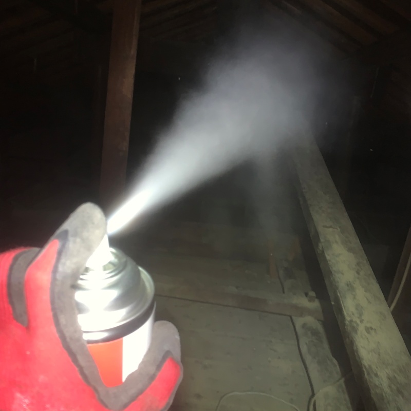 屋根裏に殺虫スプレーを散布