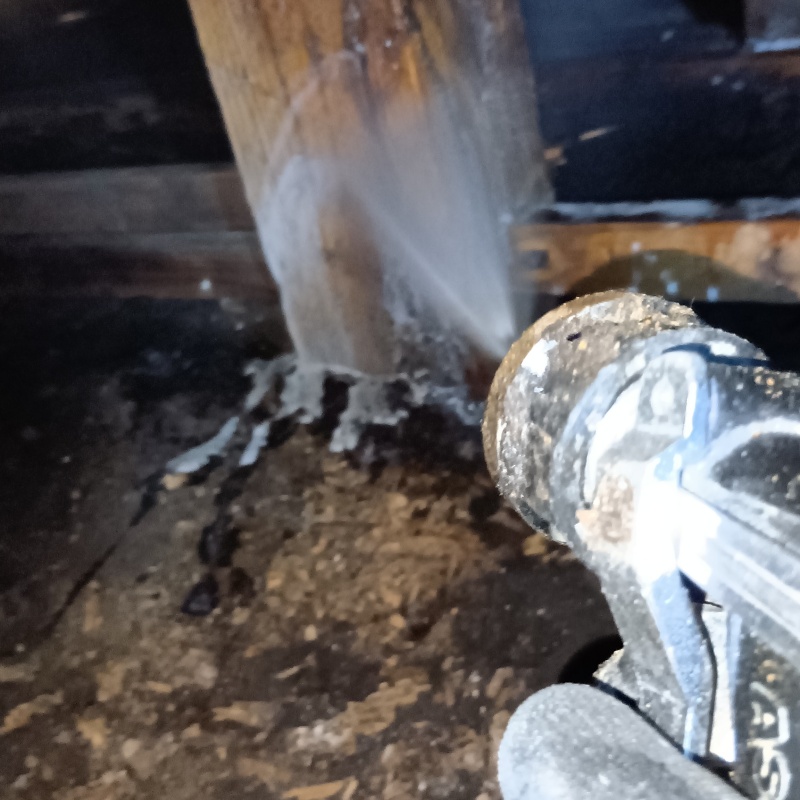 束柱付近にシロアリ駆除剤を散布