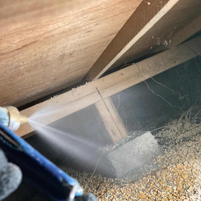 束石付近にシロアリ駆除剤を散布