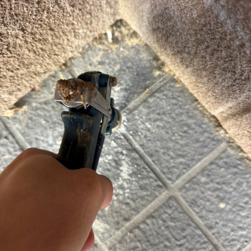 玄関先のタイルの目地から防蟻剤を注入