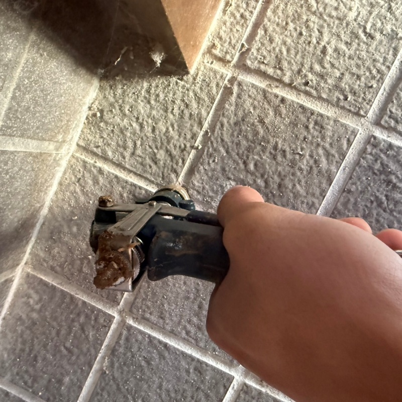 玄関先のタイルの目地から防蟻剤を注入