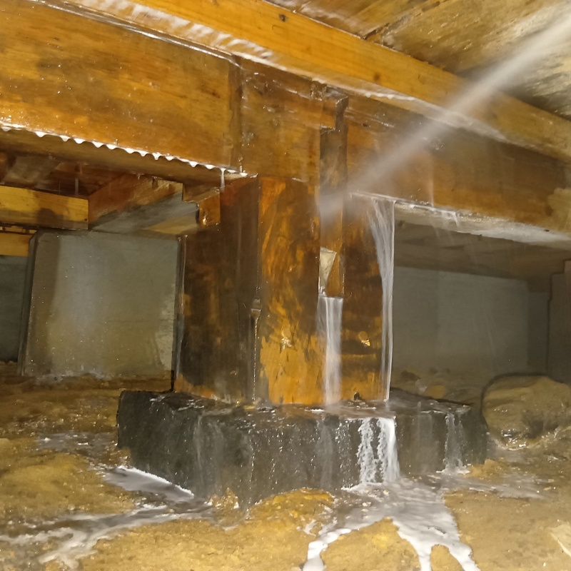 床束にシロアリ駆除剤を散布