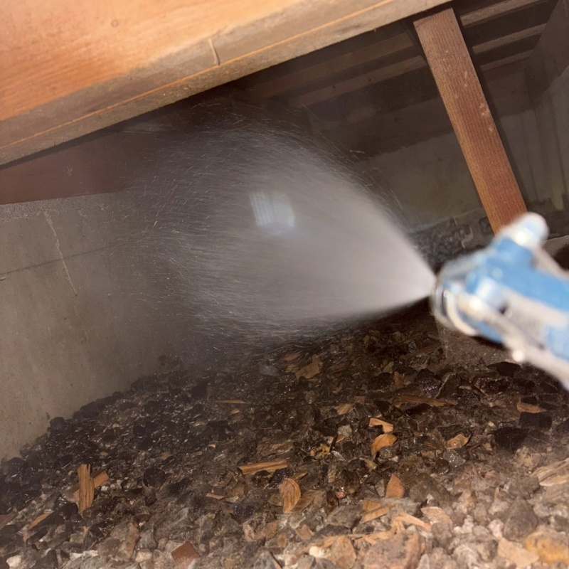床下基礎のコンクリートにシロアリ駆除剤を散布
