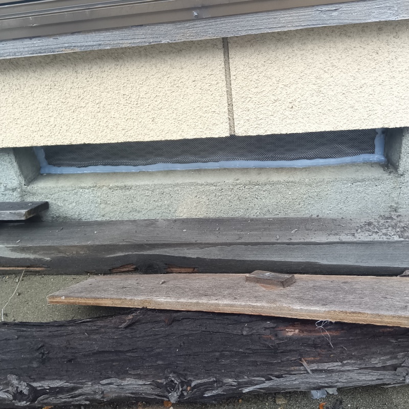 床下換気口をネットとパテで封鎖