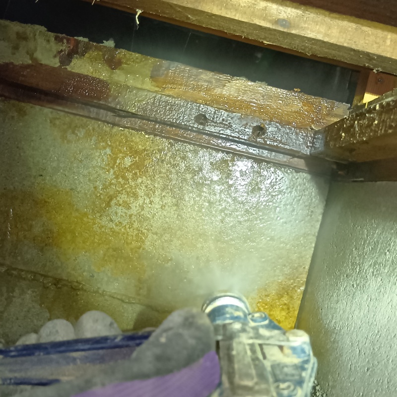 床下のコンクリートにシロアリ駆除剤を散布