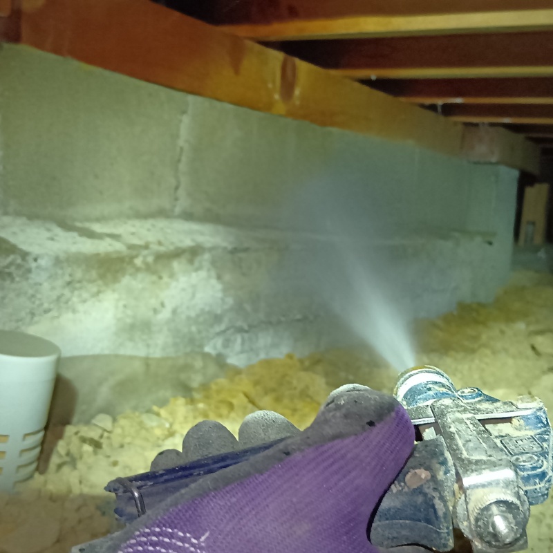 床下のコンクリートにシロアリ駆除剤を散布