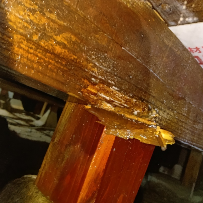 傷んだ木材に薬剤を散布