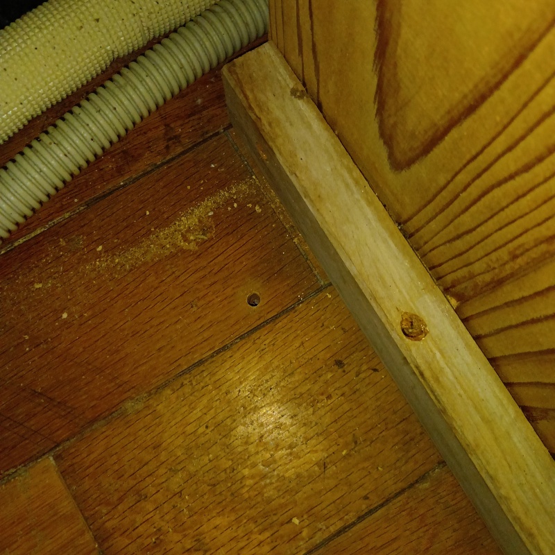 フローリングに穴を開けている様子