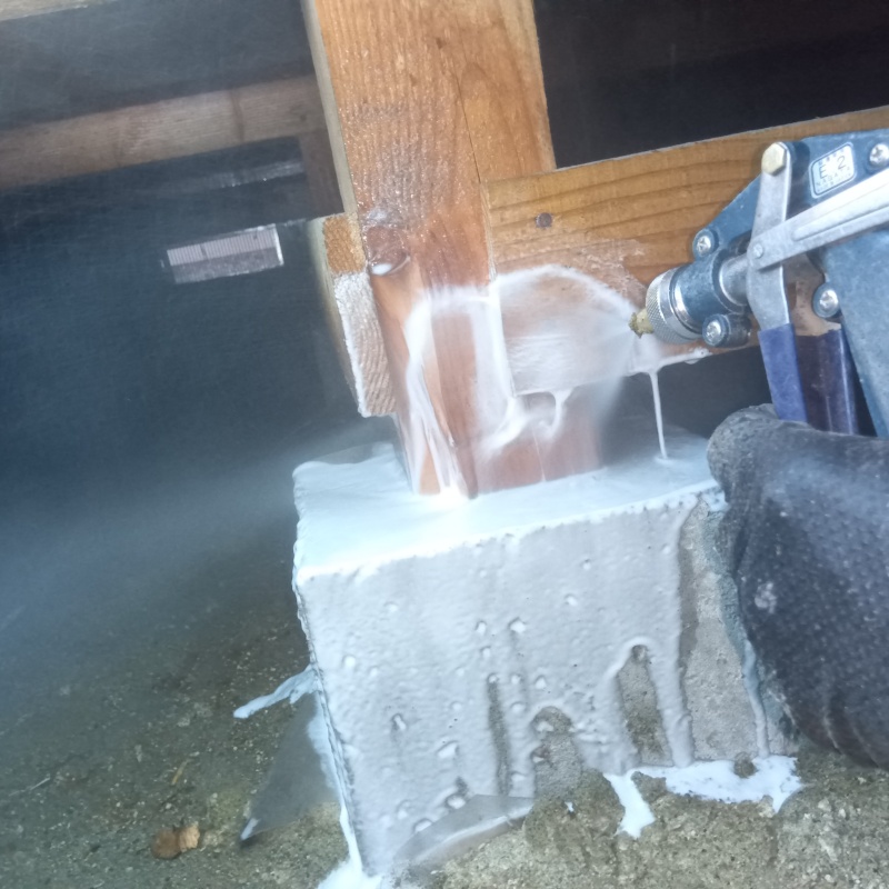 床下の木材にシロアリ駆除剤を散布