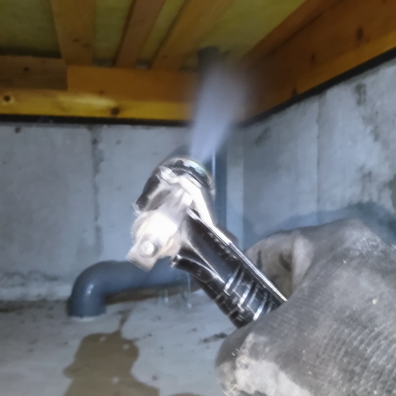 木材に防蟻剤を吹きつけている様子