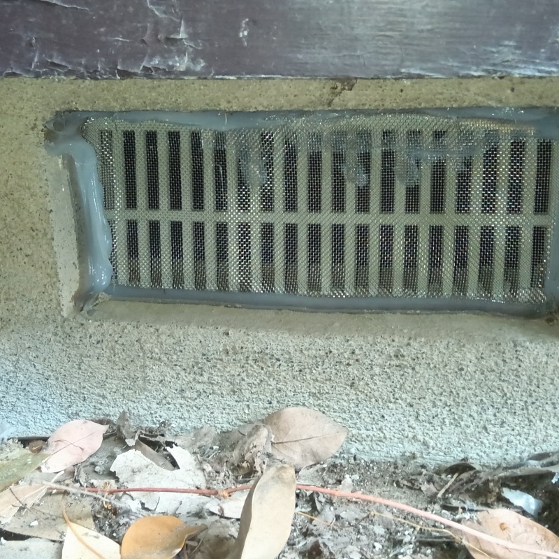 床下換気口をネットとパテで封鎖