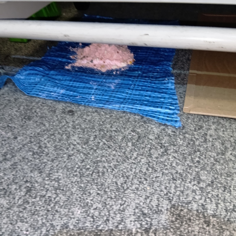 棚の下に殺鼠剤と粘着シートを設置