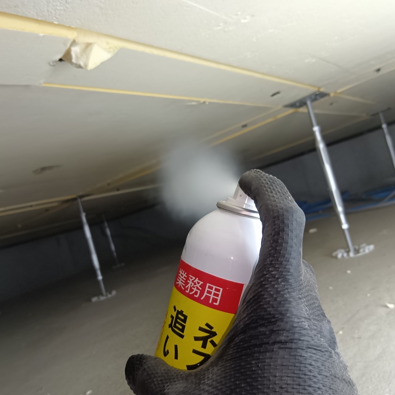 床下に忌避スプレーを散布