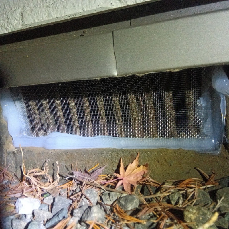 床下換気口をネットとパテで封鎖